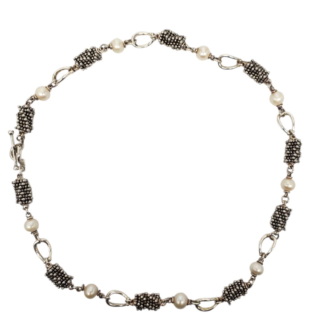 Michael Dawkins Sterling Silver Beaded Pearl Link Necklace 22591 401$